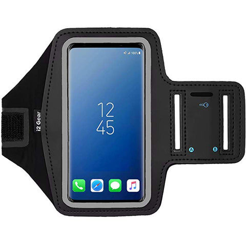i2 Gear Cell Phone Armband Case for Running - Workout Phone Holder with Adjustable Arm Band and Reflective Border - Medium Armband for iPhone 8, 7, 6, 6S, Galaxy S6, S5, Black