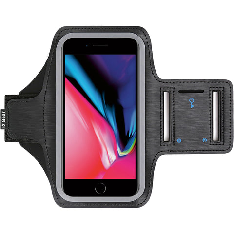 i2 Gear Cell Phone Running Armband for iPhone 8, 7, 6, 6S & iPhone SE 2020 Armband with Key Holder - Black