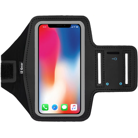 i2 Gear Running Armband for iPhone X XS and Galaxy S10, S9, S8 Phones - Workout Phone Holder - Black