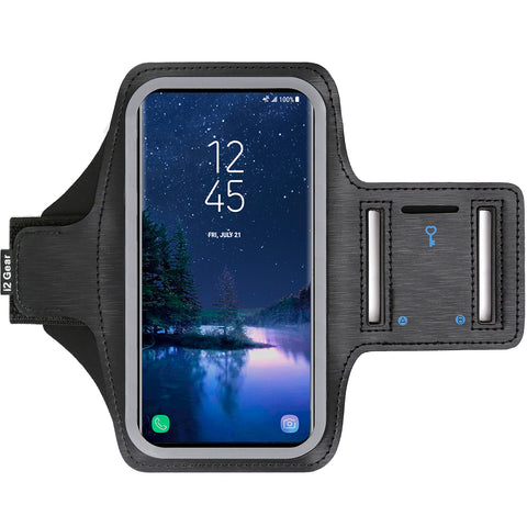 i2 Gear Cell Phone Armband for Running - Workout Phone Holder Case with Adjustable Arm Band Sleeve for Samsung Galaxy S10, S9, S8 and iPhone 12, 11, X, XS, XR - Black